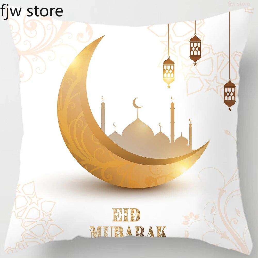 2024 Eid Mubarak Home Decor Pillowcase Sofa Cushion Cover Islamic Mosque Muslim Decorative Pillowcase Ramadhan Gift