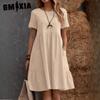 Женская мода лето весна однотонный принт О-образный вырез высокая талия повседневные платья