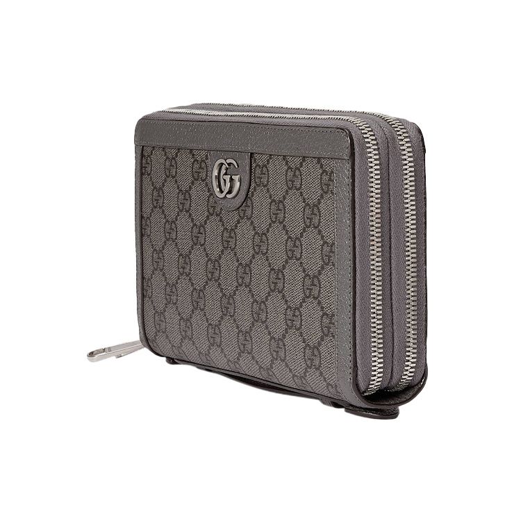 Gucci GG Supreme Zip Around Wallet Gray Canvas With Leather Trim Silver Hardware For Unisex Daily Use & Gifting