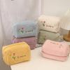 Cute Cosmetic Storage Bag Embroidered Flowers Cosmetic Bag Pencil Case Soft Plush Makeup Bag for Lipstick Jewelry Pouch