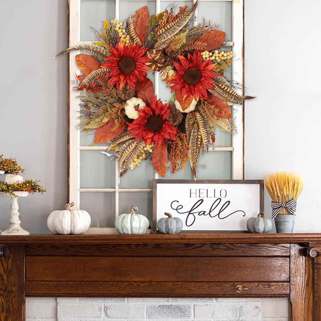 Fall Door Wreath Pumpkin Leaves Door Wreaths Fall Decor Thanksgiving Decorations Party Supplies Sign For Home Halloween Holiday