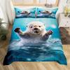 Cute Cartoon Animal Print Comforter Cover Sets Sea Otter Duvet Cover Set Ocean Creature Otter Toddler Soft Polyester Bedding Set