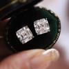 Crystal/Green Square Cubic Zirconia Stud Earrings for Women Simple and Elegant Ear Piercing Accessories Fashion Jewelry