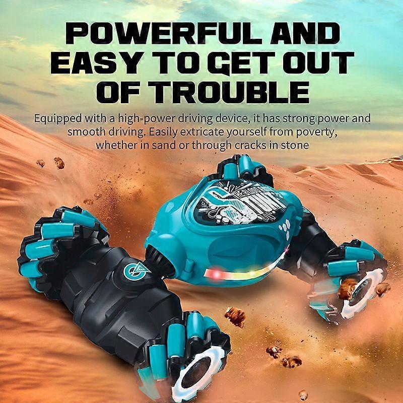Gesture Sensing RC Stunt Twist Car, Blue - 4WD 2.4G Hand & Gesture Control, 360 Rotation Transform Off-Road Drift Climb with Lights & Music, Birthday 