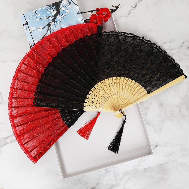 Подарок в китайском стиле для танцевальной вечеринки, шоу, художественное ремесло, орнамент, кружевной складной веер, реквизит для выступлений, деревянные ретро-аксессуары