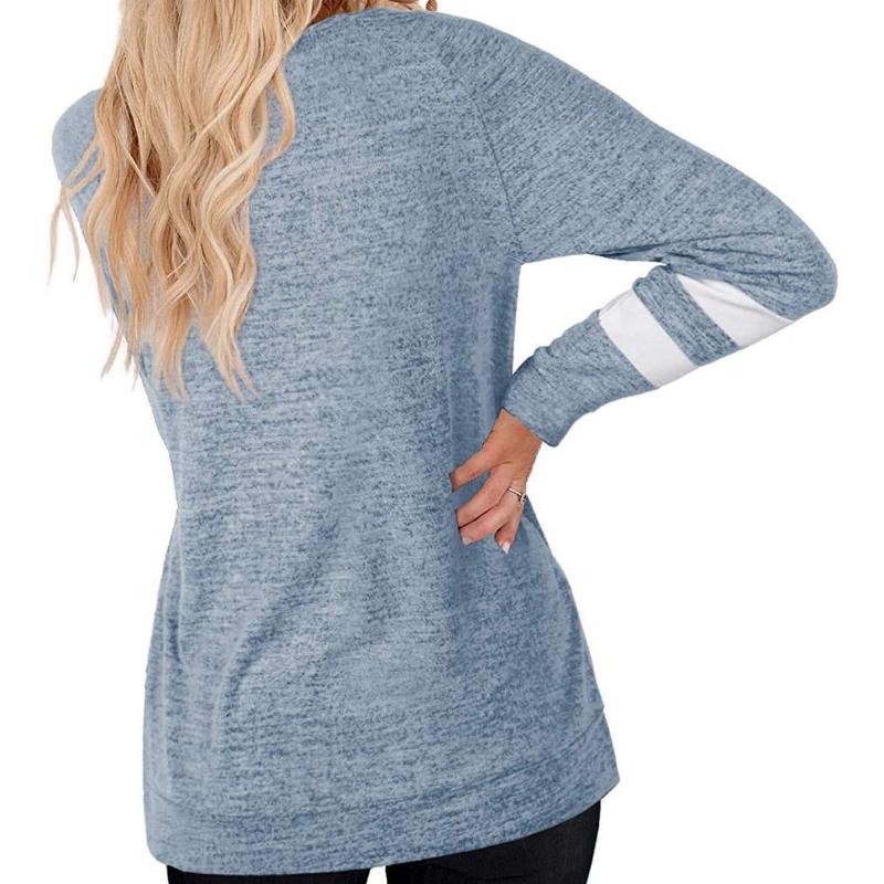 Женская свободная повседневная футболка с длинными рукавами и V-образным вырезом с цветными блоками. Модные и универсальные топы.