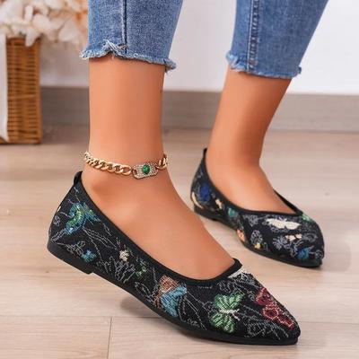 2024 Новые дышащие вышитые сандалии, модные и элегантные женские туфли на плоской подошве с острым носком и небольшим вырезом для верхней одежды