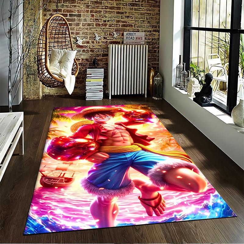 "Anime Pirate Character Carpet with Fiery Tropical Style Background" Suitable for use as an anti-slip for living room bedroom sofas