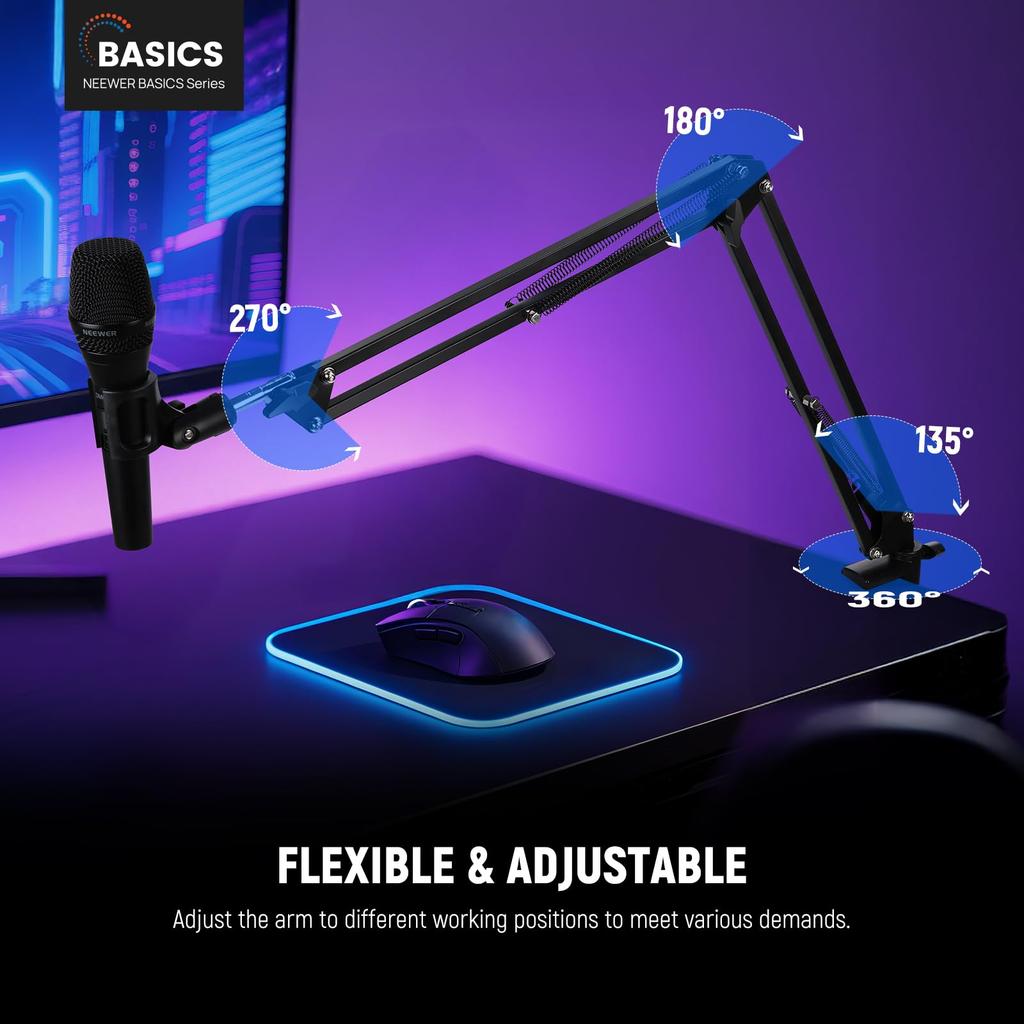 NEEWER Microphone Arm Stand Microphone Suspension Boom Microphone Arm Tabletop Mount with Clip Adapter Tabletop Microphone Holder Microphone Scissor