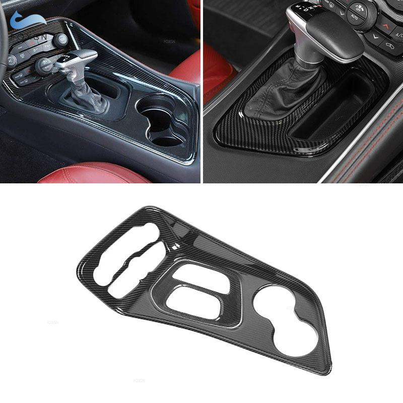 For Dodge Challenger 2015-2022 LHD ABS Carbon Fiber Style Car Center Console Gear Shift Panel Water Cup Holder Cover Frame Trim