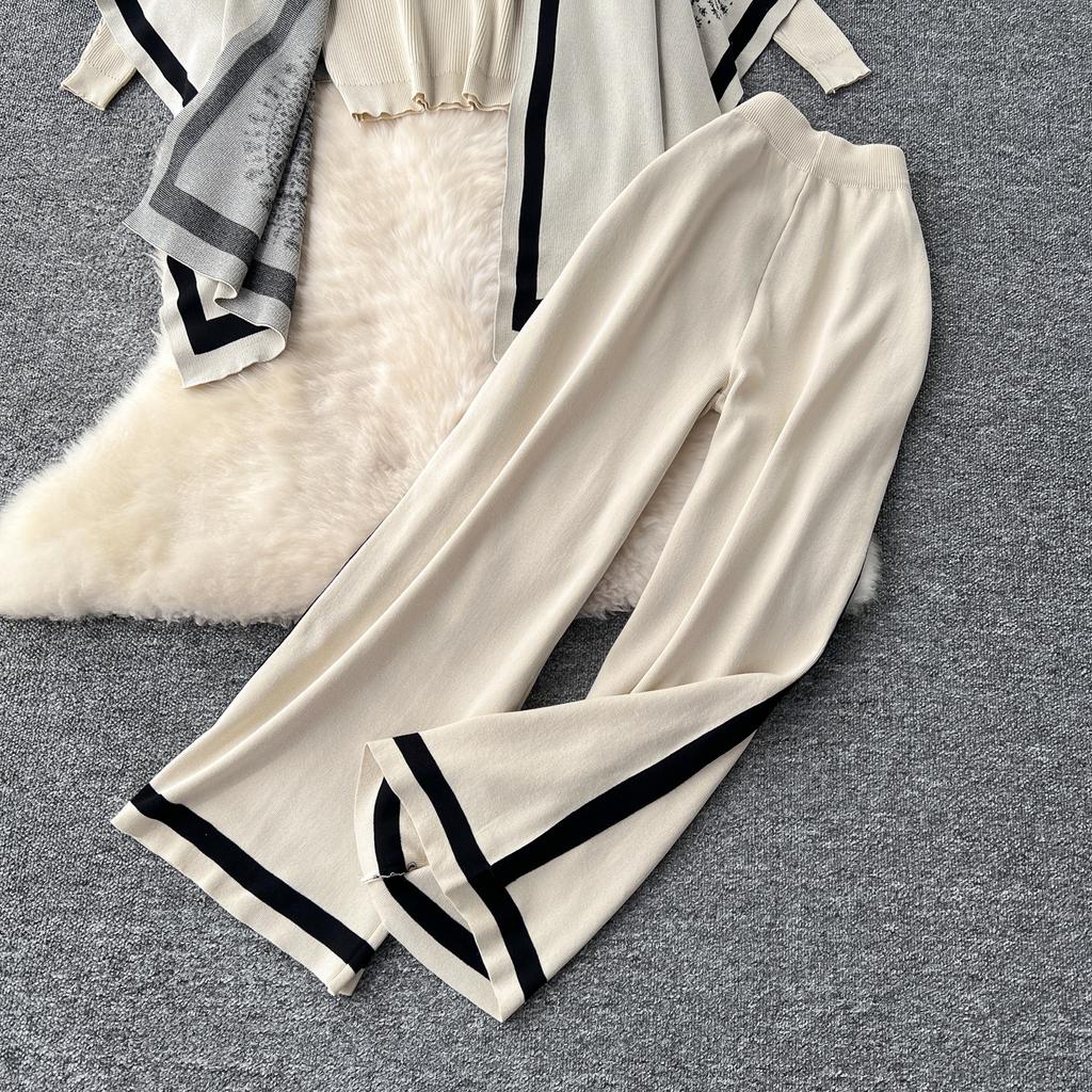 Женские шикарные трикотажные комплекты из двух предметов с рукавами-лодочками, в стиле пэчворк, с круглым вырезом, с разрезом, с высокой посадкой, широкие брюки, модные летние комплекты