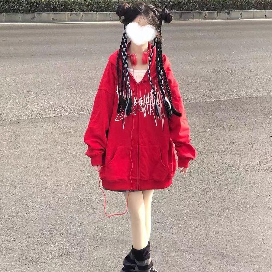 Готические толстовки на молнии в стиле Харадзюку, женские топы в готическом стиле, японская уличная одежда, толстовка с капюшоном, осенние пуловеры