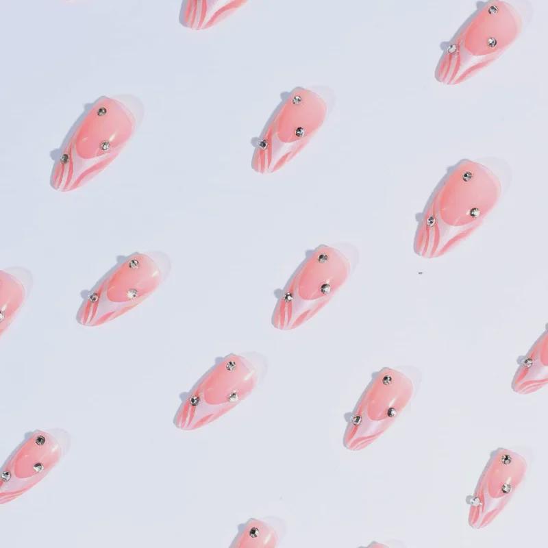 Элегантный кричащий нейл-арт: Легкие роскошные плавные линии с ручной алмазной нашивкой, водонепроницаемые и съемные