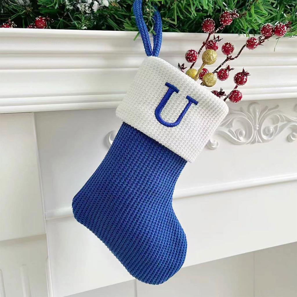 Christmas Stockings Small Embroidered Letter Knitted Xmas Hanging Stocking Decorations Christmas Party Decor