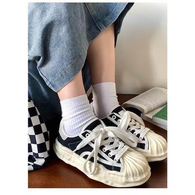 Женские парусиновые кроссовки, грязная обувь, новые студенческие парусиновые туфли на толстом растворяющемся каблуке, белые туфли на шнуровке, спортивная обувь для женщин