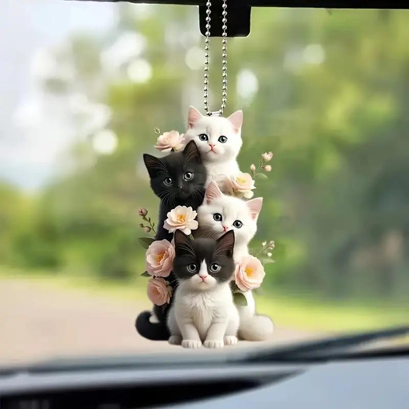Автомобильное зеркало заднего вида 2D Кот Подвесной кулон Украшения в форме животных Аксессуары для рюкзака Креативные украшения Декоративный декор для автомобиля
