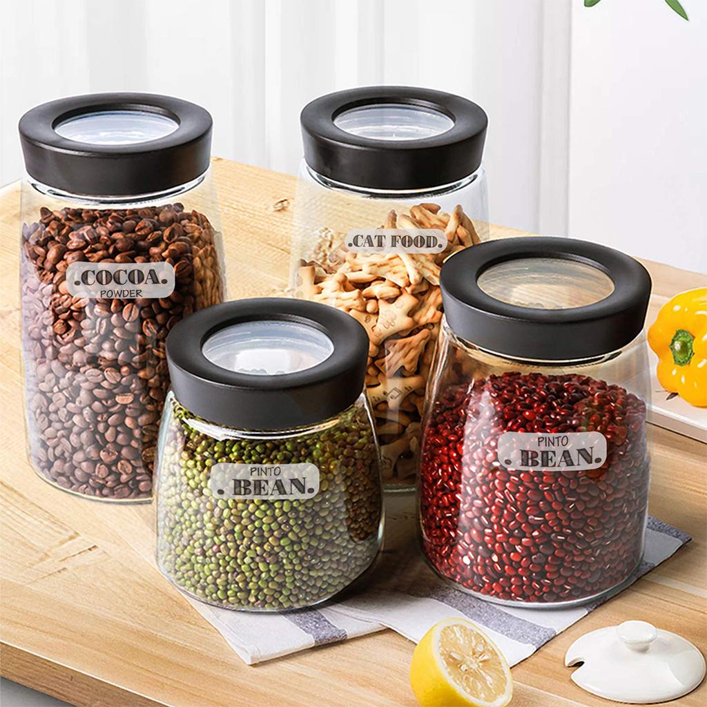 Наклейки для баночек со специями, с предварительно напечатанными черными буквами, прозрачные наклейки, подходят для круглых или прямоугольных баночек со специями, травяных приправ, кухонных этикеток