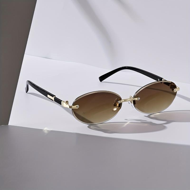 Винтажные овальные безободковые модные очки для мужчин и женщин - Шикарные черные металлические акценты, доступны в нескольких цветах