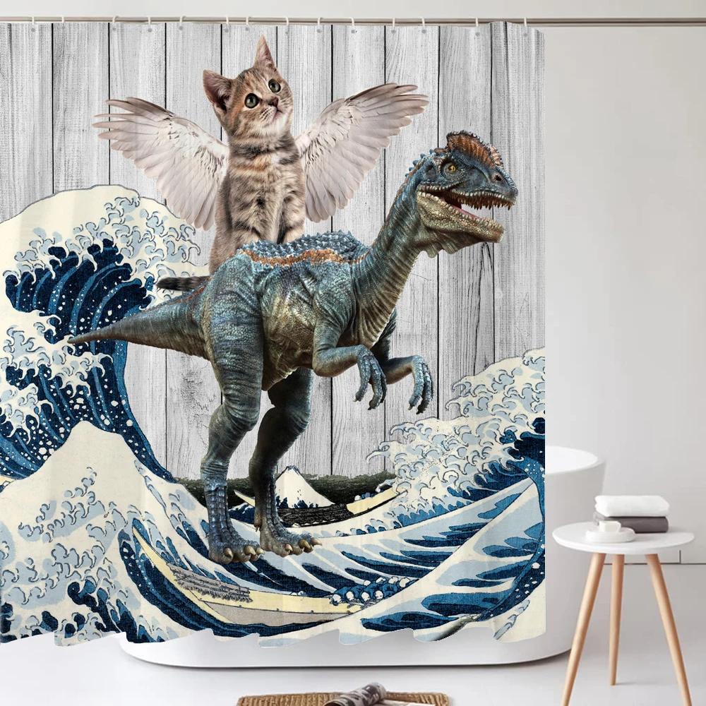 Забавные Милые Мультяшные Занавески для Душа с Кошкой и Собакой, Водонепроницаемая Занавеска для Ванны, Домашний Декор с Крючками