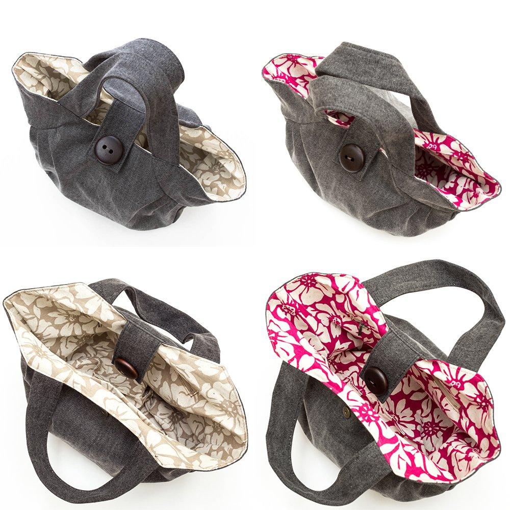 Tote Bag Canvas Canvas Ink Bincho Charcoal Dyed Pleated Made in Japan Bincho Charcoal [creareki] Women's Tote_L (Sumi Dyed/Pink Lining)