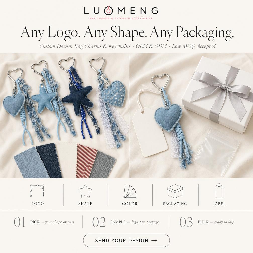 Mini Denim Love Heart Star Pendants, Ins Miu Style Bag Charms, Keychain DIY Ornament Accessories