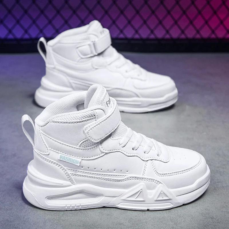 A new pair of girls sports shoes boys running shoes children small white school board  middle-top skateboard casual shoes l