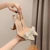 Summer 2025 Pearl Bow Pointed-Toe Slingback Heels for Women