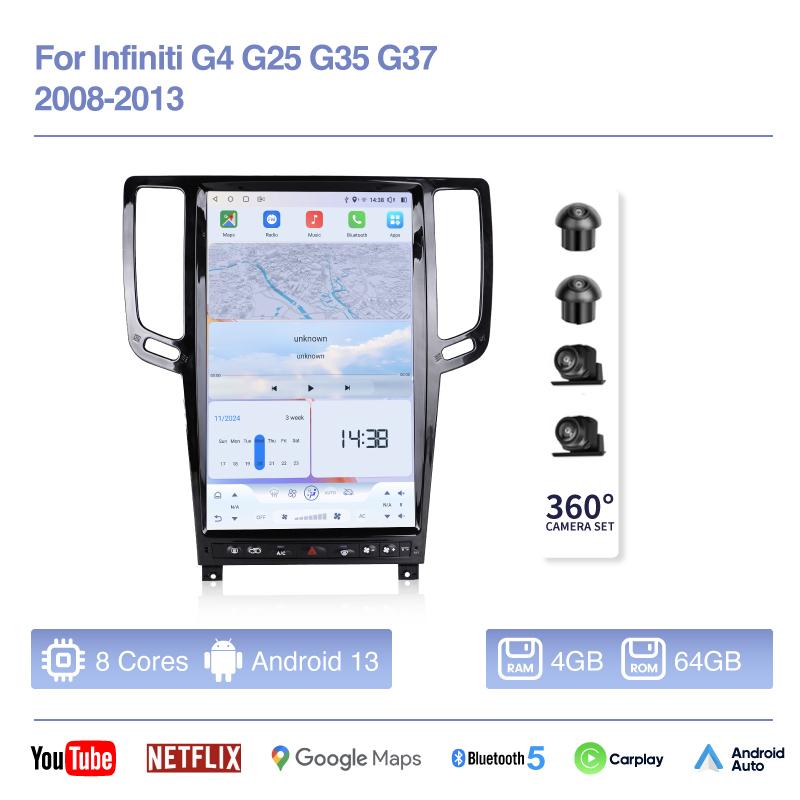 12.1″ Для Infiniti G4 G25 G35 G37 2006-2013 Автомобильный мультимедийный видеоплеер GPS-навигация Радио Стерео Android12 8+256G Carplay 4G