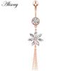 Alisouy 1pc Surgical Steel Crystal Zircon Flower Heart Leaf Bow-knot Dangle Button Navel Piercing Ring Belly Ring Body Jewelry