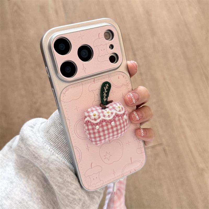 Розовая Линия Корейский Стиль 3D Тканевый Чехол-Фрукт для iPhone 17 Pro Max Apple 16 Чехол для Телефона 15 для Женщин 14