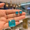 Jewelry Color Treasure Simulation Paraiba Blue Stud Earrings Main Stone 8 * 8 Pendant Necklace 20 * 20 Set