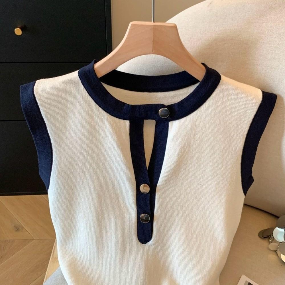 Slim Fit Women Vest Hollow Out Sleeveless Vest Fashion Button Up Top  Women
