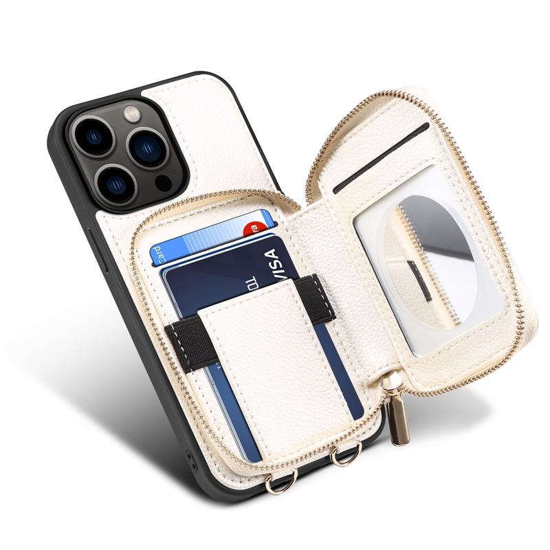 Wallet Crossbody for iPhone 12/13/14 ProMax Phone Case with Lanyard Strap Cover, PU Protective Handbag Zipper for Samsung