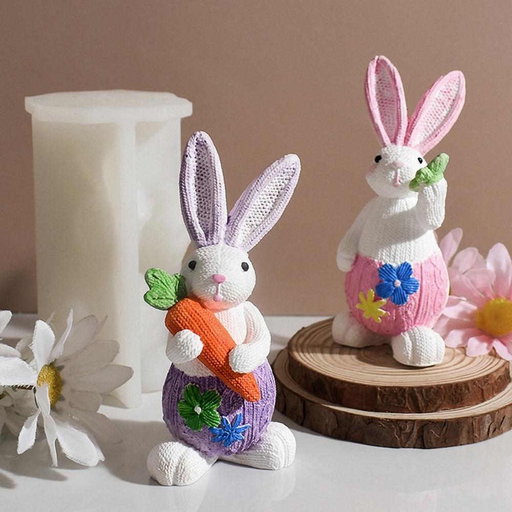 Пасхальная свеча для ароматерапии в силиконовой форме в виде кролика, обнимающего морковь, сделай сам, форма для гипса, эпоксидной смолы, для изготовления свечей и мыла, домашний декор