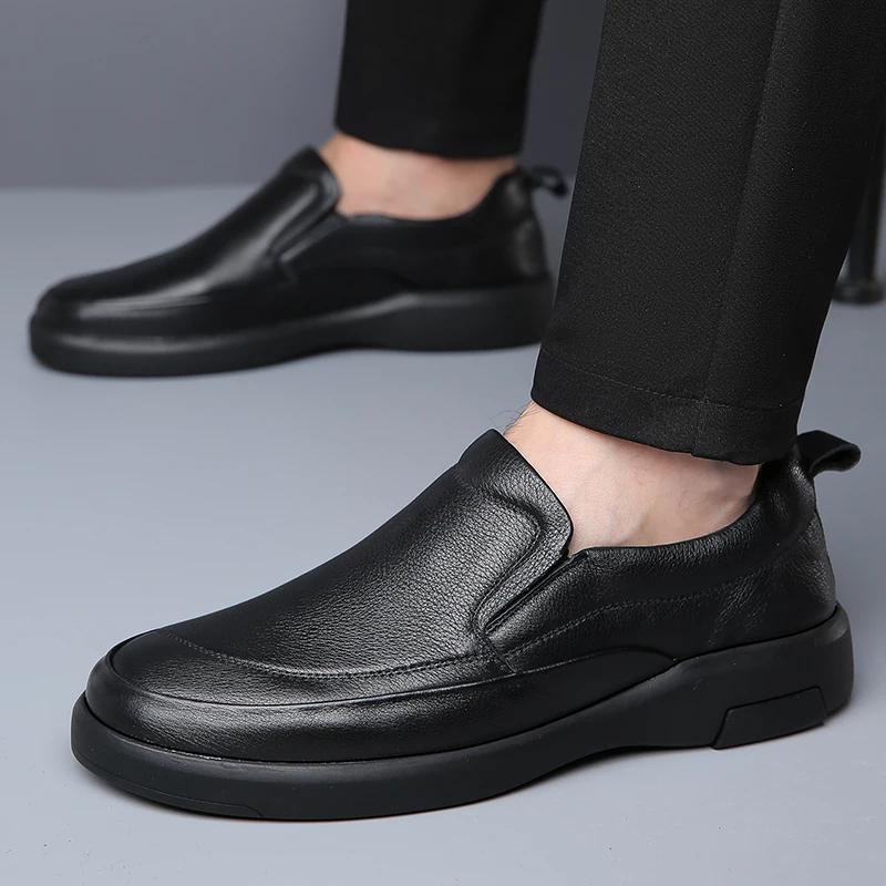 Fashion Genuine Leather Shoes Men Slip On Fashion Loafers Soft Cowhide Men Casual Shoes Brand Male Footwear Black Brown Thick Sole Shoes
