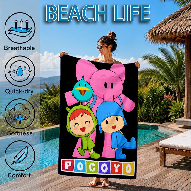Pocoyo's Colorful Adventure Beach Towel, Quick-drying, Easy to Care for, Suitable for Both Fitness and Beach Vacations,Sports Essential