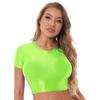 Womens Smooth Short Sleeve Crop Top Solid Color Round Neck Slim Fit T-shirt Sportswear Swimwear