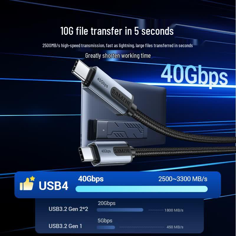 Shanze USB4 полнофункциональный кабель Type-C с быстрой зарядкой PD240 Вт