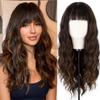 Женский длинный волнистый парик с челкой, темно-коричневый, светло-русый, парик из синтетического волокна для женщин, повседневная одежда, косплей