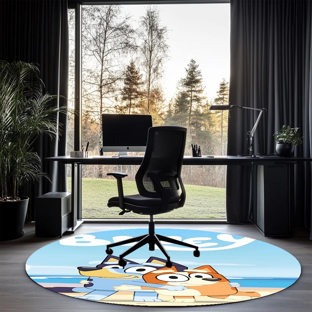 Bluey Printed Round Rug Carpet Chair Rug Area Rug Entryway Doormats,for Office Chair Living Room Bedroom Kitchen Room.