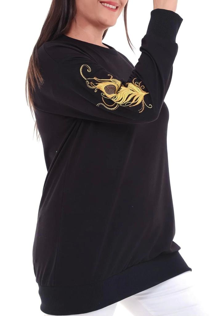 Женская толстовка большого размера с вышивкой из камня на рукавах