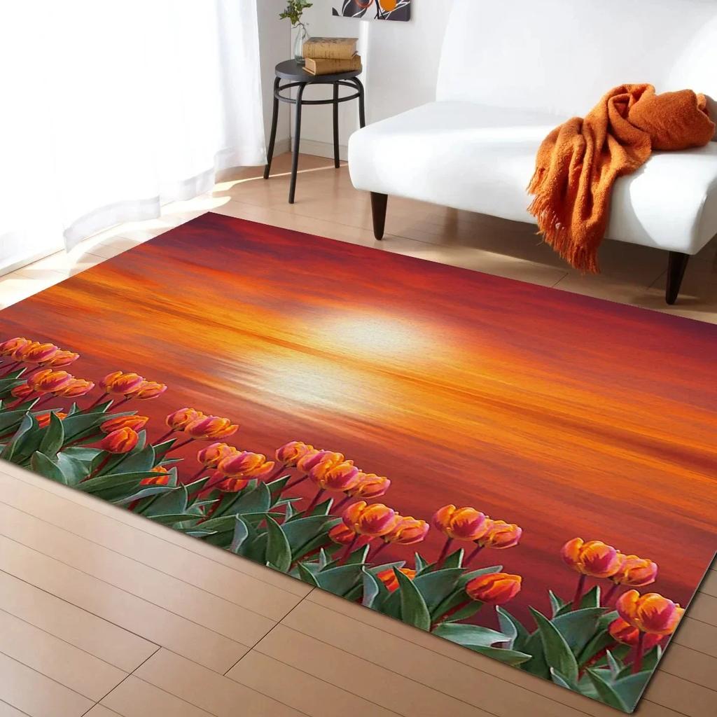 Ковер Тюльпан Весенний ботанический Цветок Зональный ковер для гостиной Детской спальни Натуральный Сад Цветочный Напольный коврик Кухонный коврик