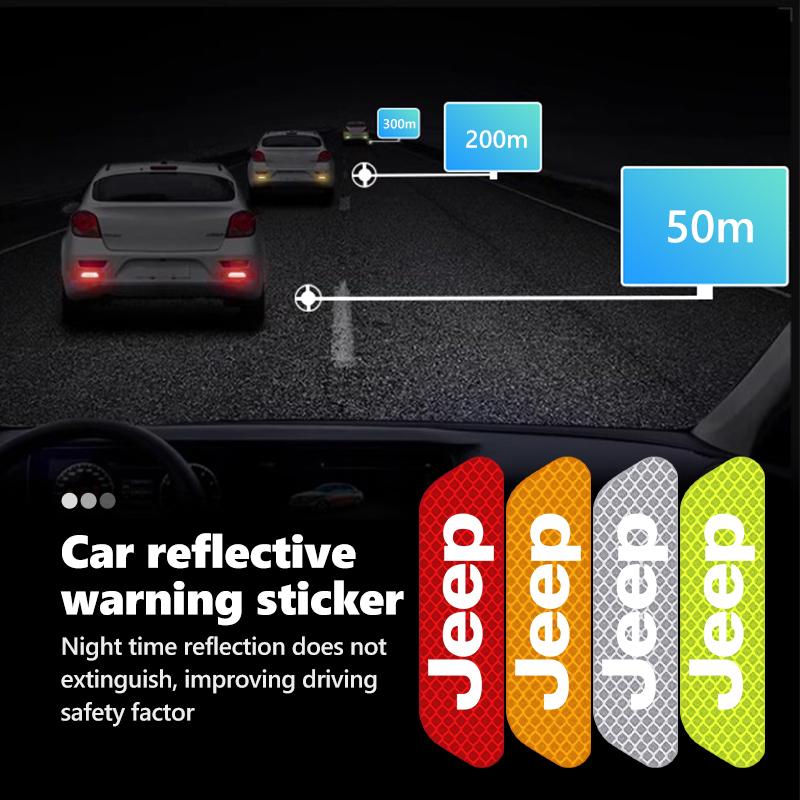 4pcs Car Door Stickers Reflective Auto Door Sticker Accessories For Jeep Cherokee Wrangler JK Gladiator Compass Renegade Patriot