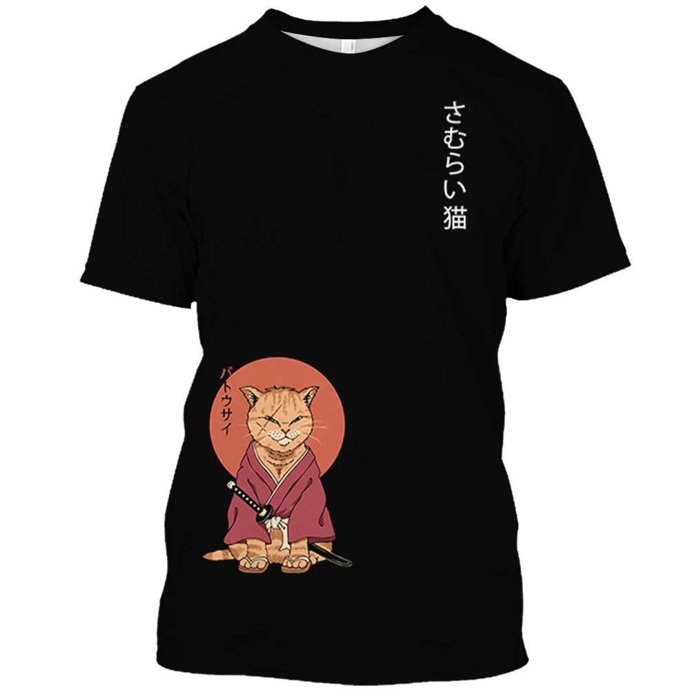 Мужская футболка с принтом животного и кота в стиле Харадзюку, милые свободные топы с короткими рукавами, модные простые футболки, одежда больших размеров для мужчин и женщин, одежда унисекс