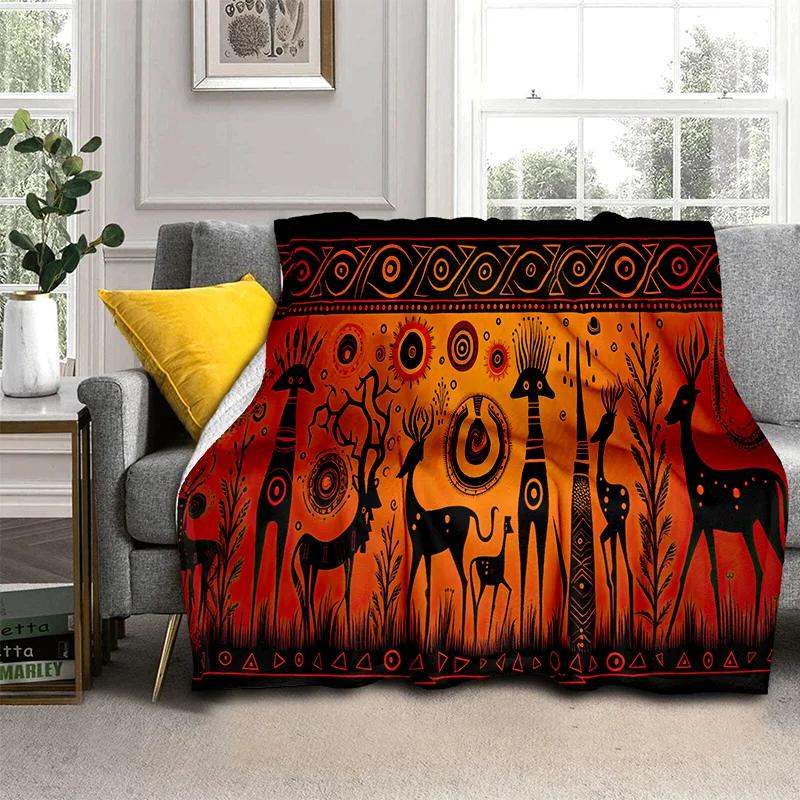 Cartoon Africa Ethiopian Painting Art Soft Flannel Blanket for Bed Bedroom Sofa Picnic,Throw Blanket for Outdoors Leisure