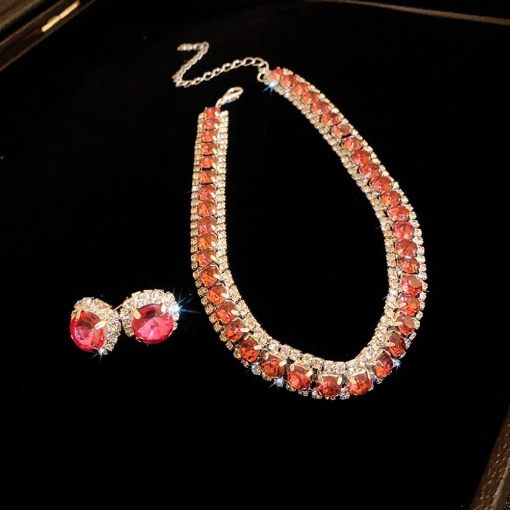 Retro Necklace Earrings Set Handmade Rhinestone Choker Necklace Crystal Necklace Anniversary
