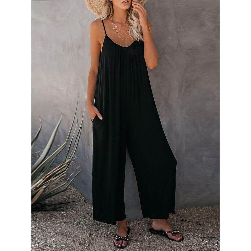 Solid Color U-neck Sleeveless Jumpsuit Women's Pure Color U-Neck Sleeveless Jumpsuit