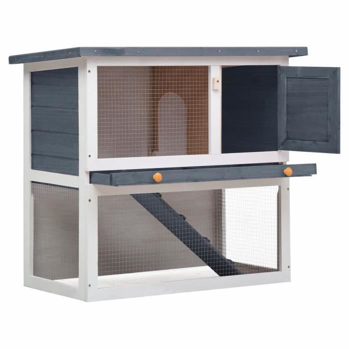 Outdoor Hutch - vidaXL - 1 Door - Grey and White - Solid Fir Wood - 90 X 45 X 80 Cm