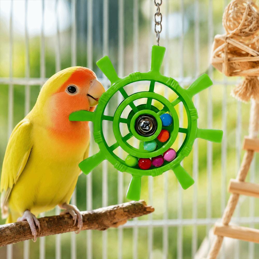 Bite Resistant Interactive Spinning Wheel Rudder Shaped Parrots Rotating Toys Bird Cage Use