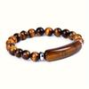two-piece set, round natural tiger's eye necklace,, adjustable braided rope natural stone pendant necklace + natural stone bracelet, Valentine's Day